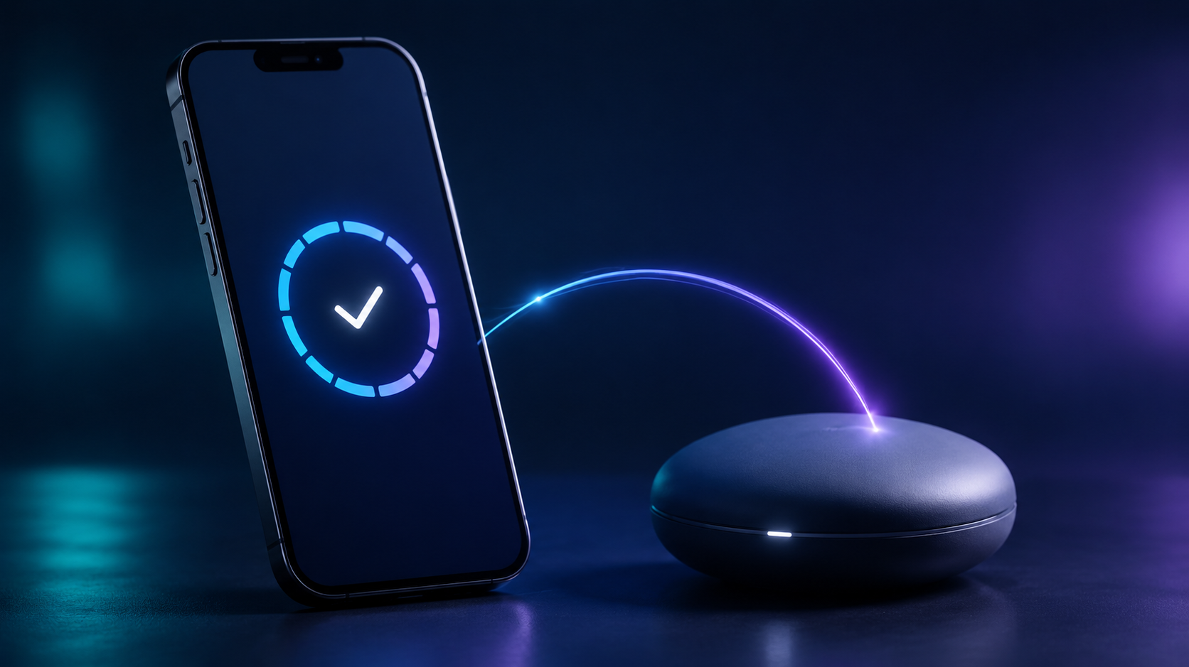 Teléfono completando una actualización junto a un dispositivo conectado