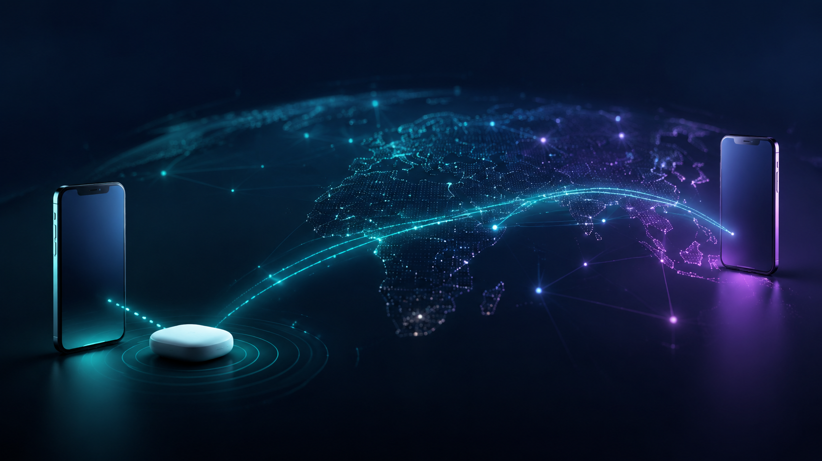 Dos teléfonos conectados a distancia mediante Internet y un enlace Bluetooth local