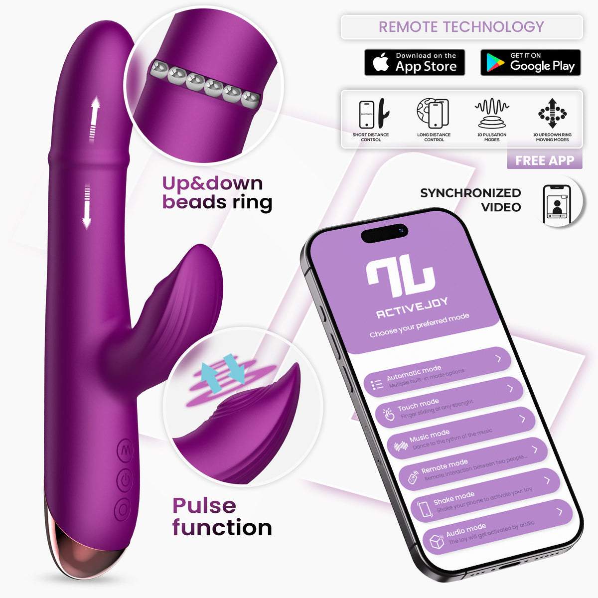 Sendel Vibrator with Up and Down Internal Ball Ring and Pulsation with ActiveJoy.eu Sendel Vibrator with Up and Down Internal Ball Ring and Pulsation with ActiveJoy.eu